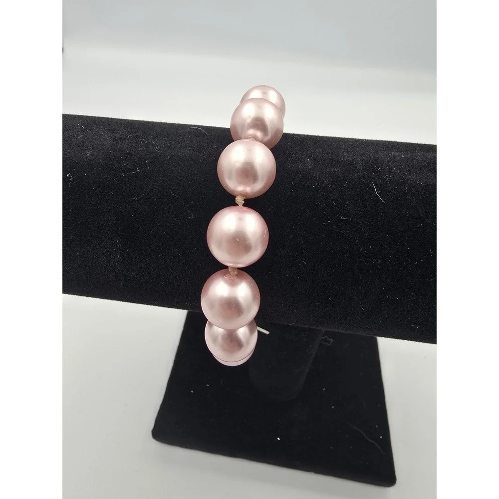 KISSAKA‎ Vintage Pink Faux Pearl Glass Bracelet Barbie Spring